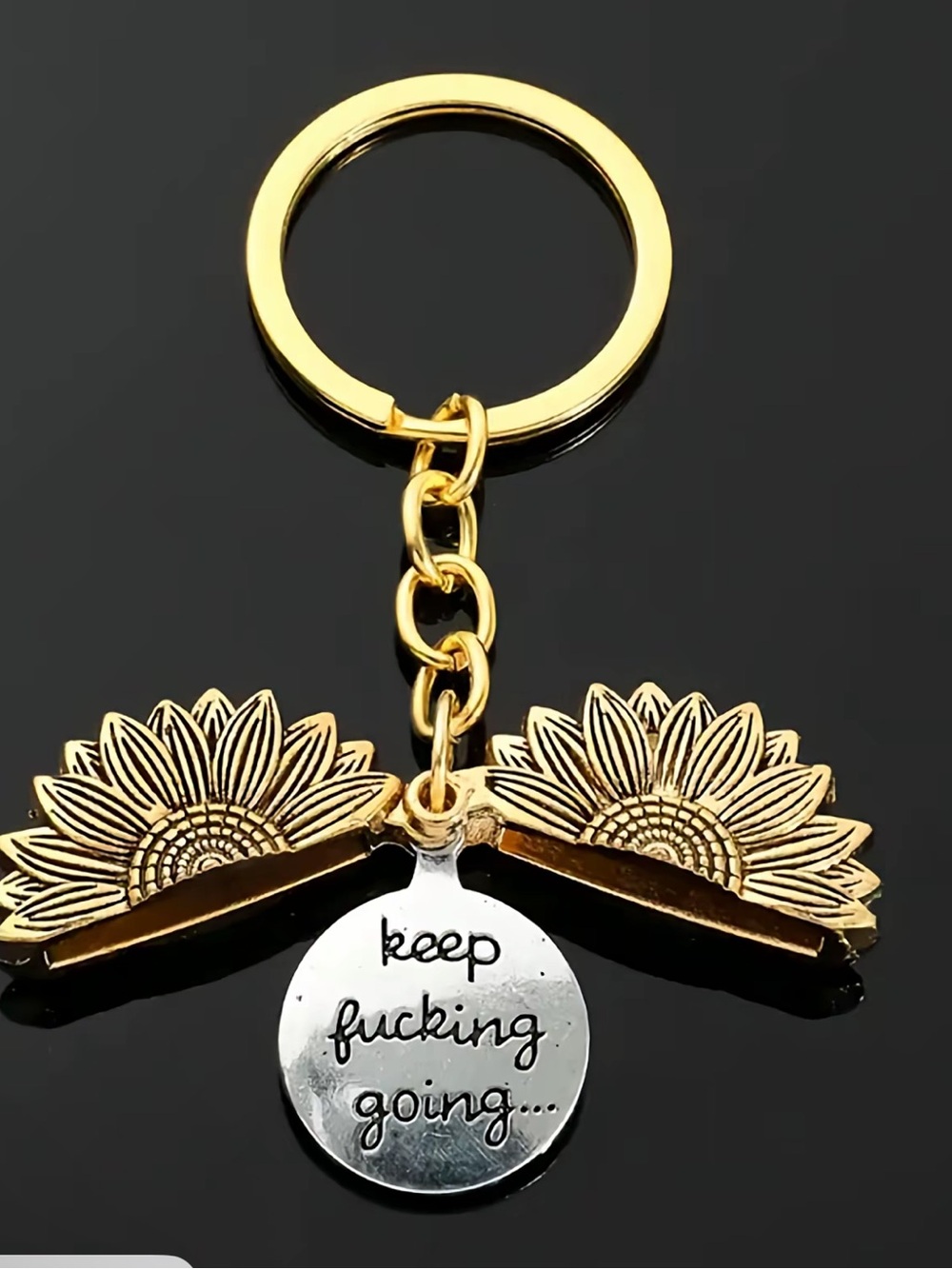 Motivational Sunflower Keychain - Gold and Silver